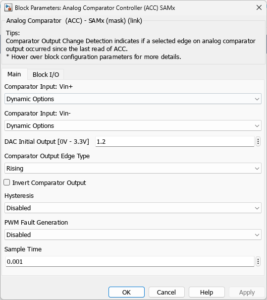 Analog Comparator Controller (ACC) SAMx โ Main Tab