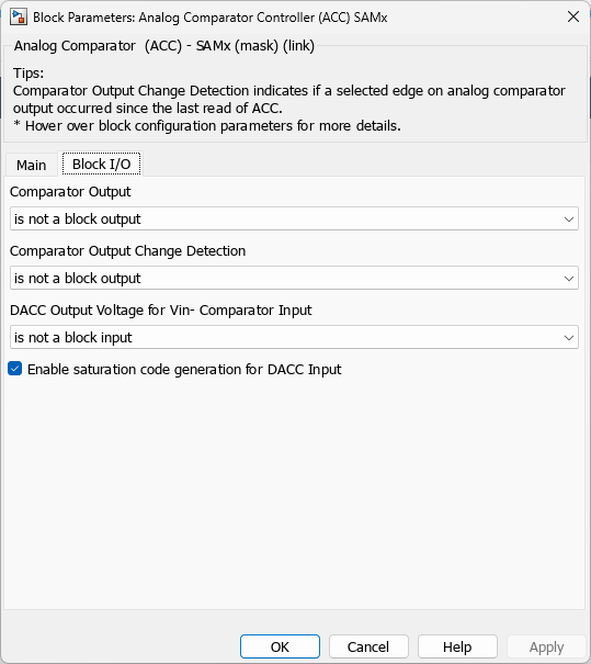 Analog Comparator Controller (ACC) SAMx โ Block I/O Tab