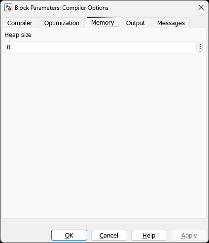 Compiler Options — Memory Tab