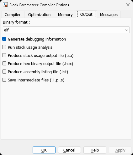 Compiler Options — Output Tab