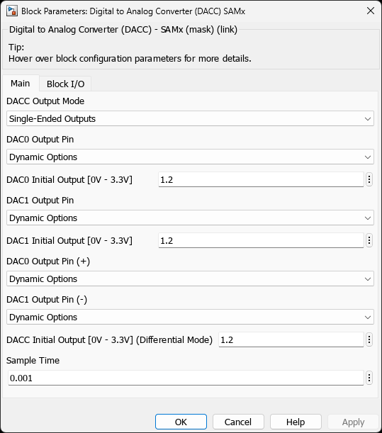 Digital to Analog Converter (DACC) SAMx — Main Tab