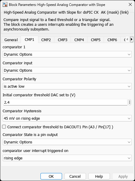 High-Speed Analog Comparator with Slope — CMP1 Tab