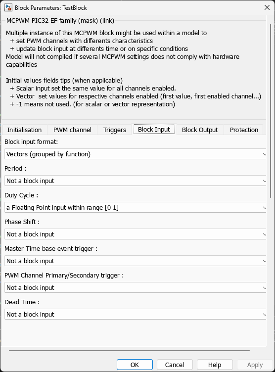 MCPWM — Block Input Tab
