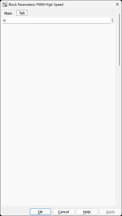 PWM HighSpeed — Block Input and Initialisation Tab