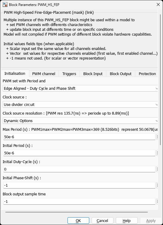 PWM HS FEP — Initialisation Tab