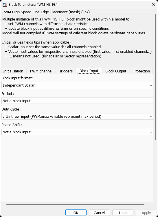 PWM HS FEP — Block Input Tab