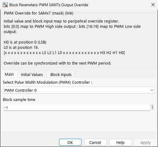 pwm_sam7x_output_override โ Tab 1: Main
