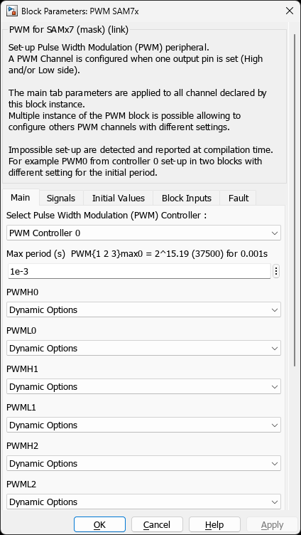 PWM SAM7x — Main Tab