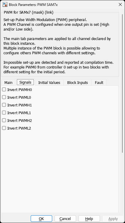 PWM SAM7x — Signals Tab