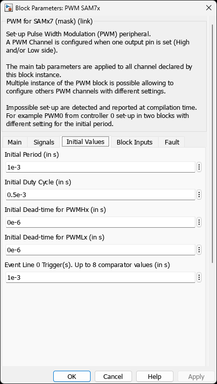PWM SAM7x — Initial Values Tab