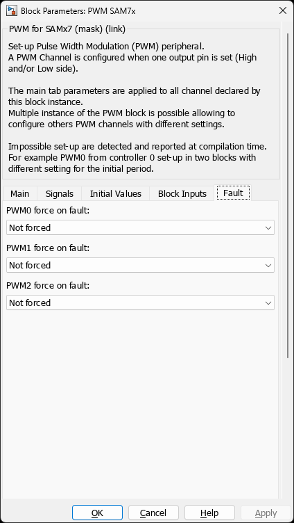 PWM SAM7x — Fault Tab
