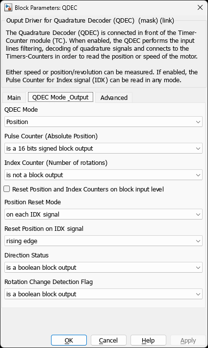 QDEC SAMx Block — QDEC Mode & Output Tab
