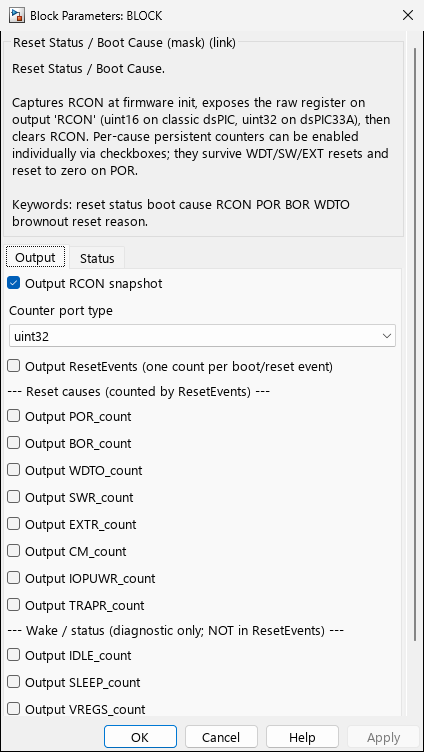 reset_status — Tab 1: Output