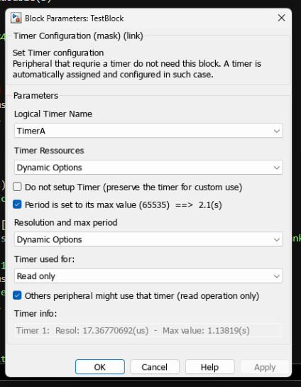 Timer Configuration Block — Dialog
