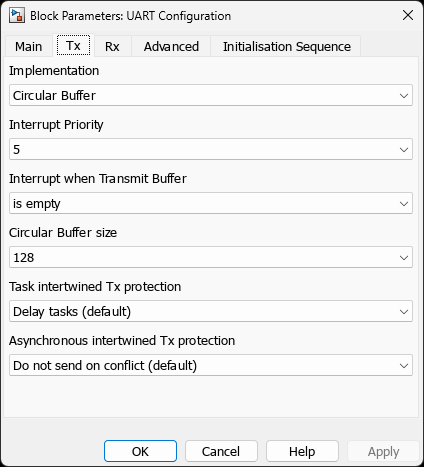 UART Configuration — Tx Tab