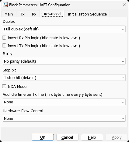 UART Configuration — Advanced Tab