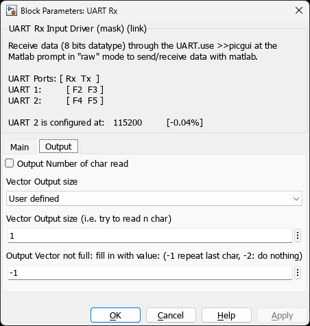 UART Rx — Output Tab